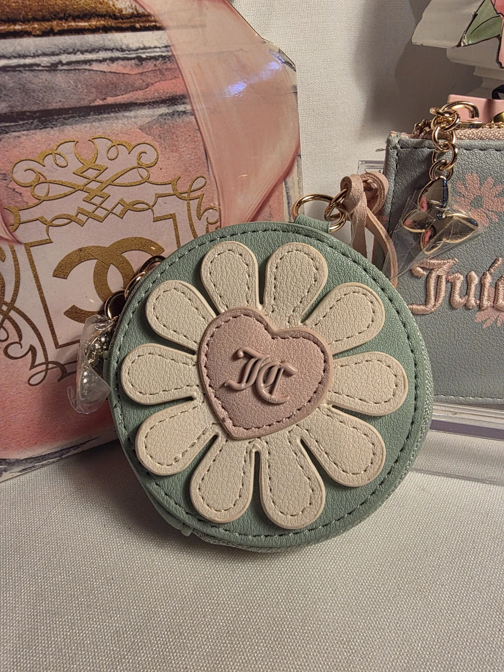 Juicy Couture Floral Zip Card Case & Daisy Coin Purse - Pastel Pink & Mint